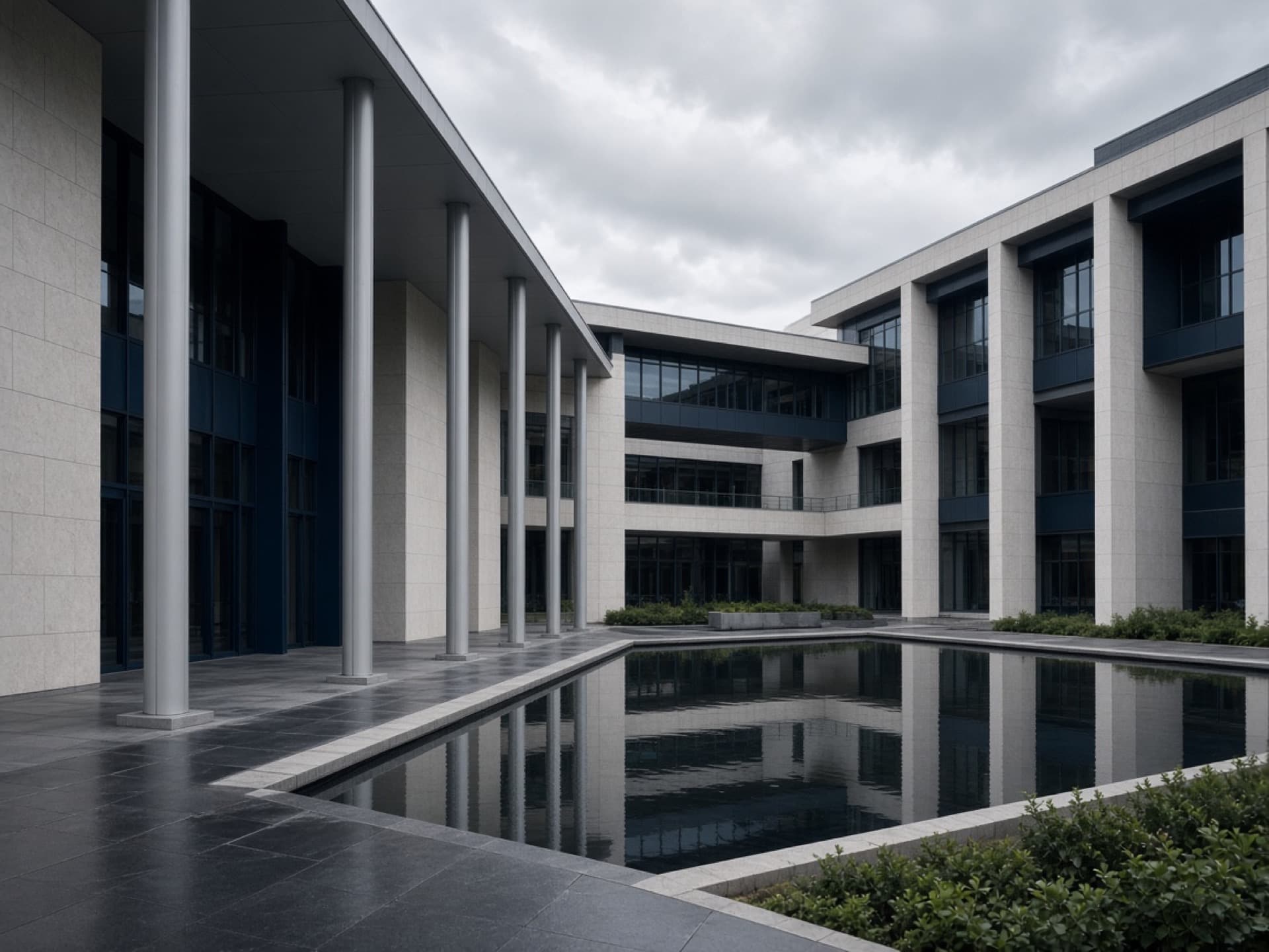 Quiet courtyard of a contemporary research campus